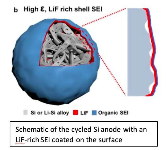 Image showing an Si particle covered by the LiF-rich SEI. Credit: Chen et al.