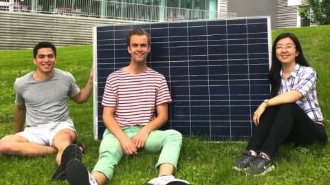 From left, Jackson Siff ’19, Jeff Sward and Jiajun Gu, both doctoral candidates, examined ramping on the electric grid and land parcels for solar farms.
