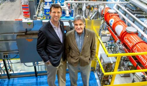 Georg Hoffstaetter, professor of physics and a primary investigator for the Cornell-BNL ELR Test Accelerator Facility, left; and Dejan Trbojevic, senior physicist and a principal investigator at Brookhaven National Laboratory. 